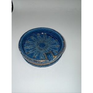 Vintage Italy Numbered Bitossi Rimini? Blue ceramic ashtray  Glazed Golden 60s?